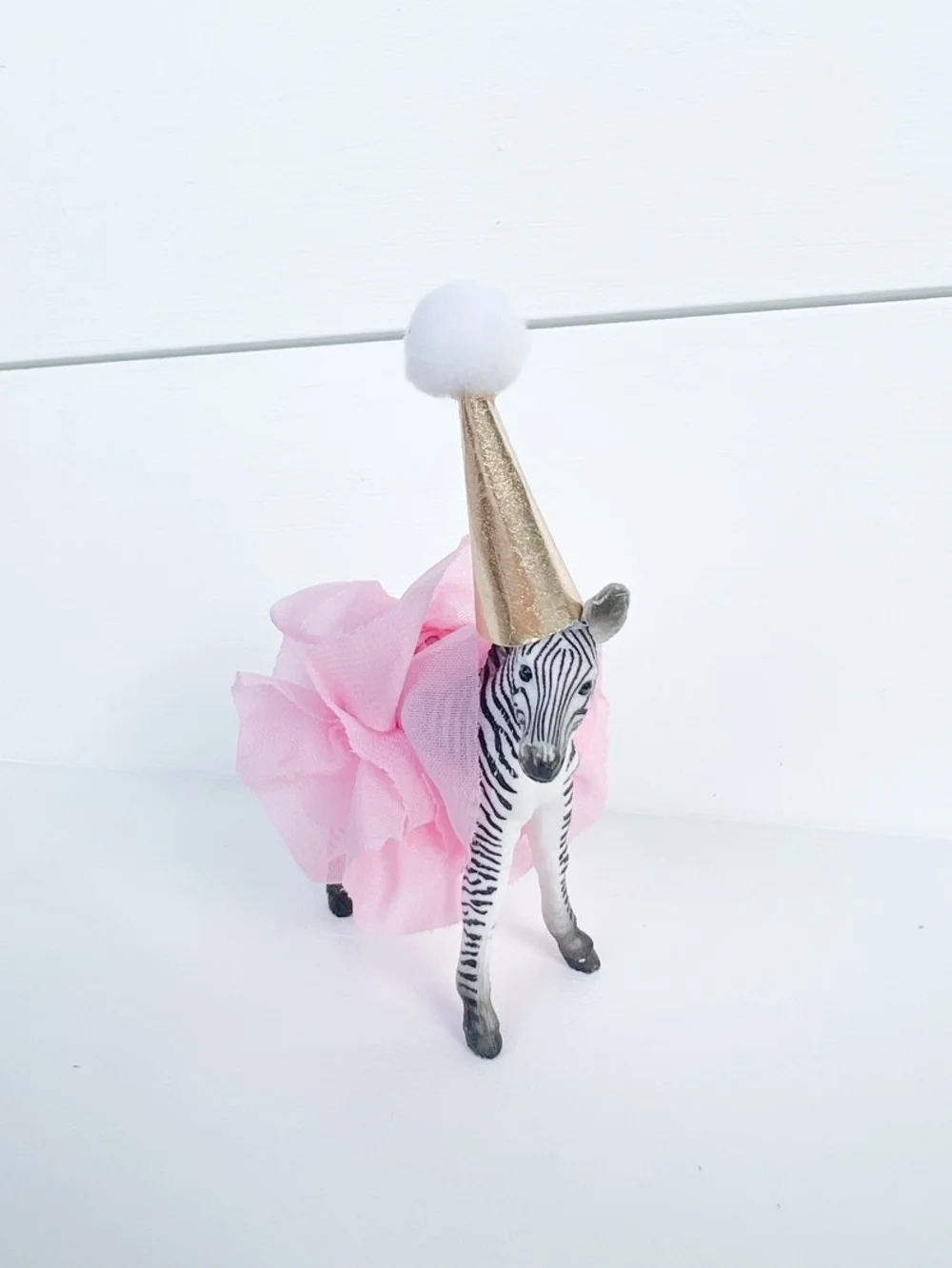 Pink Tutu Zebra Party Cake Topper with Gold Birthday Hat
